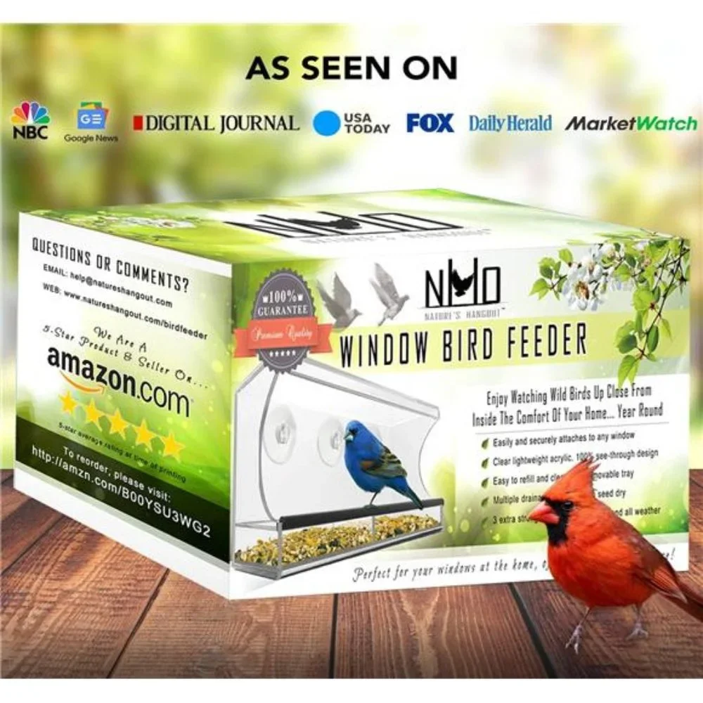 Window Bird Feeder with Strong Suction Cups,Clear Window Bird Feeder for Outside